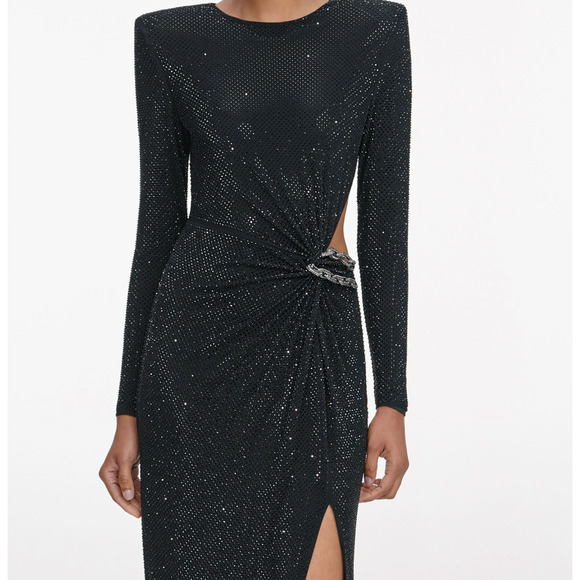 SELF PORTRAIT Black Rhinestone Embellished Maxi Dress UK 8 US 4 - Picture 3 of 7